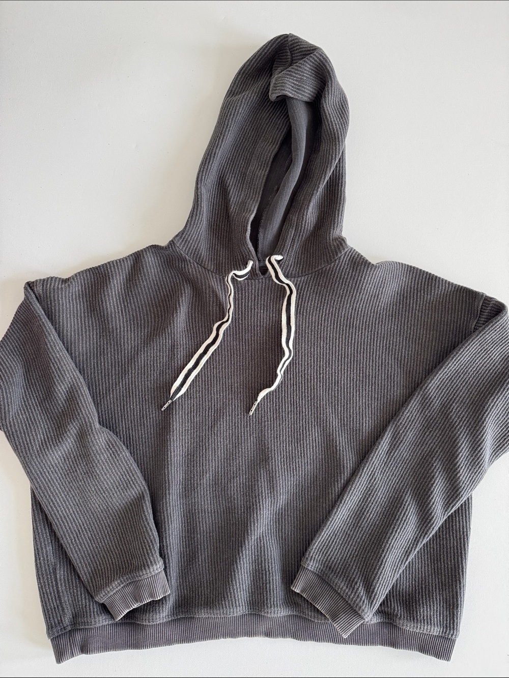 aerie Ribbed Pullover Hoodie in Charcoal